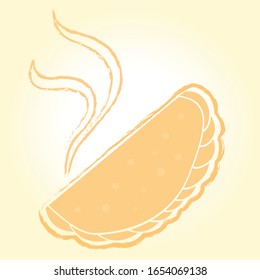 Curry puff pastry is tasty and savory as a snack to eat with tea or coffee found in Malaysia or Singapore. Flat design.