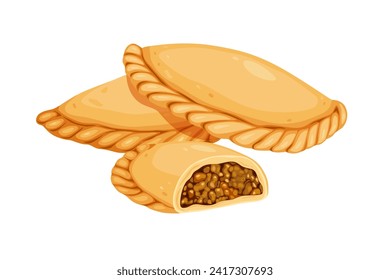 Curry puff,Argentine empanada isolated on white background. Vector eps 10