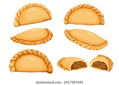 Mariquita de curry, empanada argentina aislada en el fondo blanco. Vector eps 10