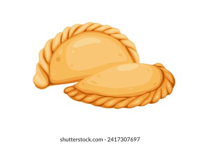 Mariquita de curry, empanada argentina aislada en el fondo blanco. Vector eps 10