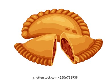 Hojaldre de curry, empanada argentina aislada sobre fondo blanco. Vector EPS 10