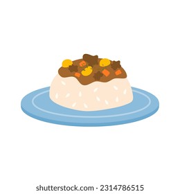 Curry rice with beef illustration
