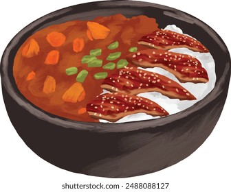 Curry rice bowl andunagi grill painting menu illustration