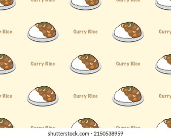 Curry rice cartoon character seamless pattern on yellow background.