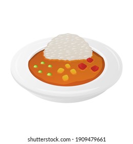 Curry and Rice Emoji Vector Design. Indian Food Art Illustration. Japanese Recipe Product Clipart.
