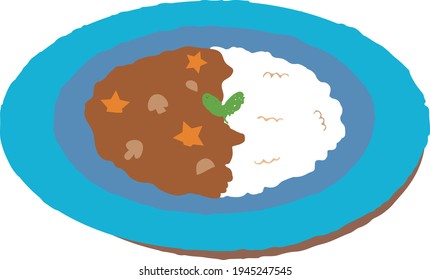 Curry and rice on a light blue plate