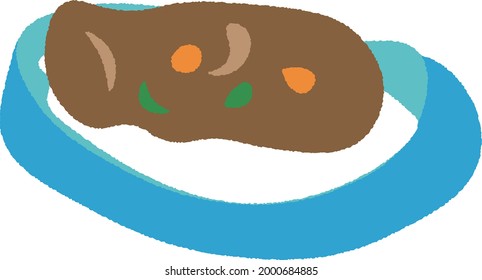 Arroz de curry servido en un tazón azul claro