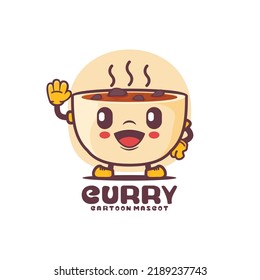 Curry Soup Cartoon Mascot. Food Vector Illustration. Isolated On A White Background