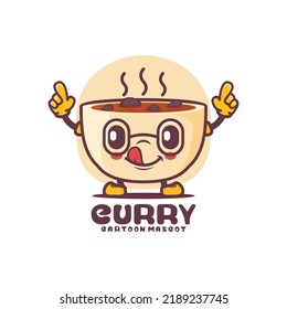 Curry Soup Cartoon Mascot. Food Vector Illustration. Isolated On A White Background