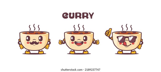 Curry Soup Cartoon Mascot. Food Vector Illustration. Isolated On A White Background