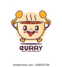 Mascota de dibujos animados de la sopa de curry. ilustración de vector alimentario. aislado en un fondo blanco