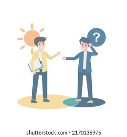 Curse of knowledge concept,Whenever we can easily know or solve a problem Then we think that other people Will be able to know and solve problems the same way as us,Vector illustration.