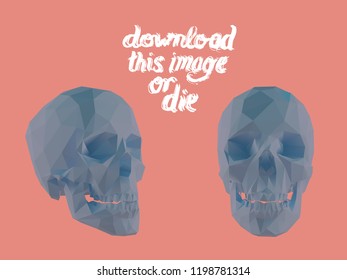 Cursed Blue on Red Vector Low Poly Skull Polygonal 3D Rendering