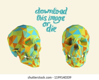 Cursed Colorful Vector Low Poly Skull Polygonal 3D Rendering