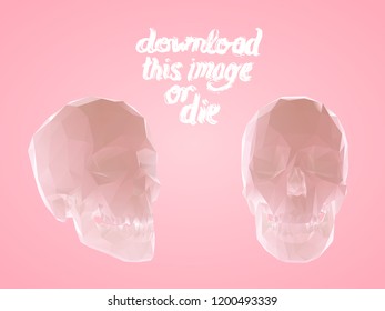 Cursed Pink Vector Low Poly Skull Set Polygonal 3D Rendering