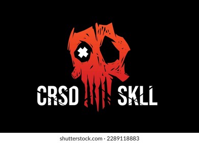 Cursed skull vector logo concept. Hand drawn style