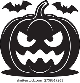 Cursed Snarl Pumpkin – Minimal Black and White Halloween Vector
