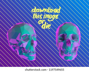 Cursed Vaporwave Vector Low Poly Skull Polygonal 3D Rendering