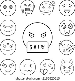 Cursing, emotions icon in a collection with other items