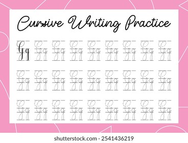 Cursive alphabet tracing practice for kindergarten and primary kids' handwriting development