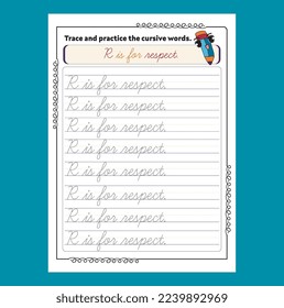 Cursive Alphabet Word Tracing Worksheet