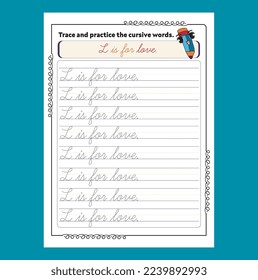 Cursive Alphabet Word Tracing Worksheet