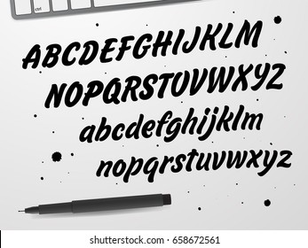 Cursive Black Font. Capital and lowercase letters of the English alphabet for your designs: logo, greeting cards, etc. 