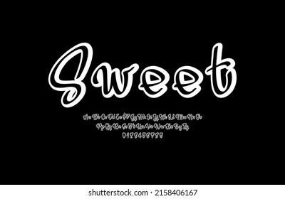 Cursive font, handwritten script alphabet, calligraphy cursive typeface, vector hand drawn typeface, letters from A to Z and numbers from 0 to 9, vector illustration 10EPS