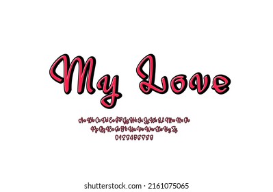 Cursive font, script alphabet, calligraphy letters and numbers, vector illustration 10EPS