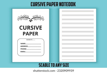 Cursive handwriting paper. English handwriting notebook. Low content kdp interior design template