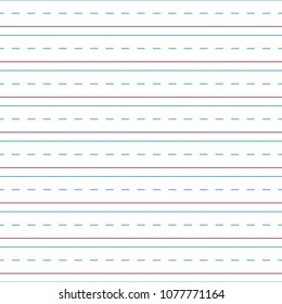 Cursive Handwriting Tablet Paper Seamless Pattern - Blue And Red Lines And Dashed Lines Of Cursive Handwriting Tablet Paper Seamless Pattern