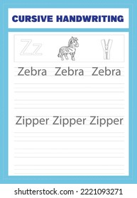 Cursive Handwriting Worksheet vector .