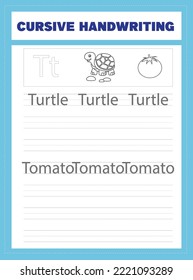 Cursive Handwriting Worksheet vector .