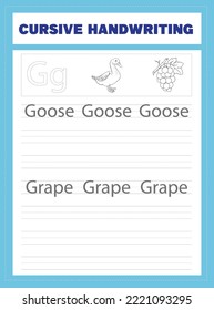 Cursive Handwriting Worksheet vector .