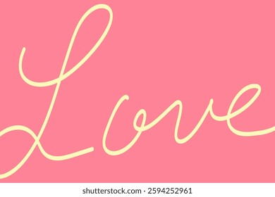 Cursive handwritten LOVE lettering, yellow letters on a pink background, cute material, Valentine's Day