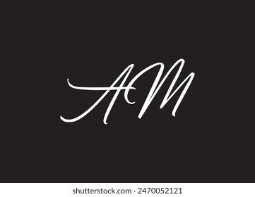 AM Cursive Letter Initial Logo Design Template Vector Illustration
