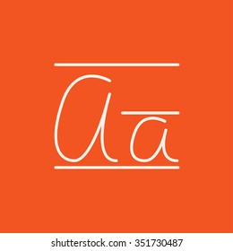 Cursive letter a line icon for web, mobile and infographics. Vector white icon isolated on red background.