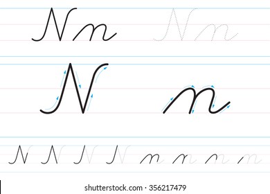 Cursive letters for learning to write. Nn