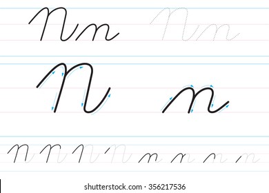 Cursive letters for learning to write. Nn