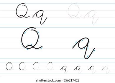 Cursive letters for learning to write. Qq