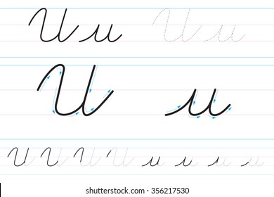 Cursive letters for learning to write. Uu