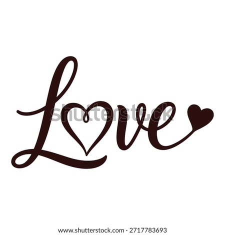 Cursive love text with red heart symbols on for valentines day
