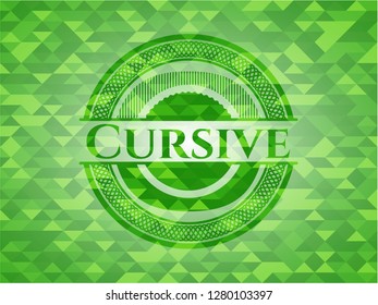 Cursive realistic green mosaic emblem