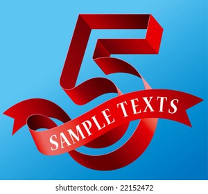 Cursive ribbon formed a bold number five with empty text area ready to use for fifth anniversary celebration or calendar header for the month of May.