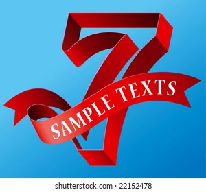 Cursive ribbon formed a bold number seven with empty text area ready to use for seventh anniversary celebration or calendar header for the month of July.
