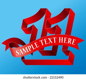 Cursive ribbon formed a bold number eleven with empty text area ready to use for eleventh anniversary celebration or calendar header for the month of November.