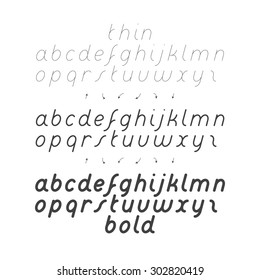Cursive Small Case Font for written exercise. Three kind of thickness