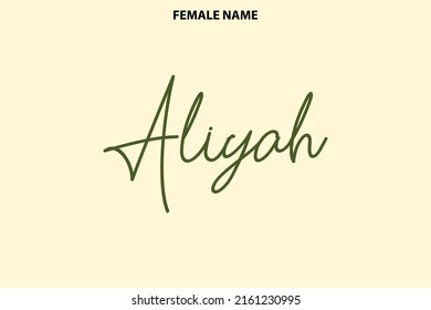 Cursive Text Lettering Girl Name Aliyah
 On Yellow Background