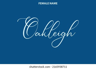 Cursive Text Lettering Girl Name 
 Oakleigh on Blue Background