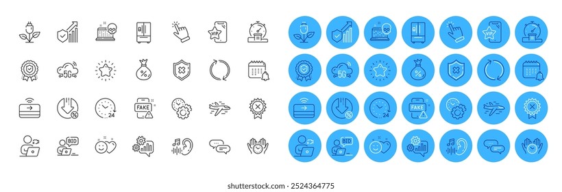 Cursor, 5g cloud and Video conference line icons pack. Star, Time management, Fake news web icon. Hearing, Timer, 24 hours pictogram. Insurance medal, Eco power, Contactless payment. Vector